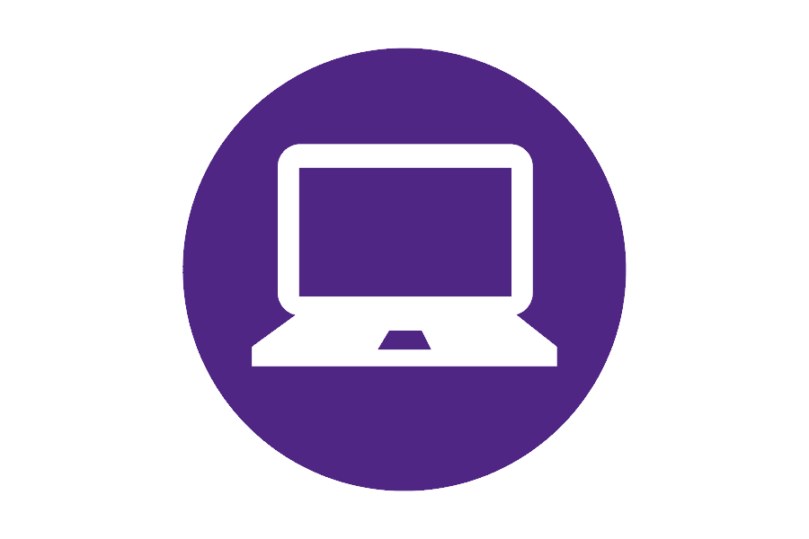 An icon of a laptop computer on a purple background